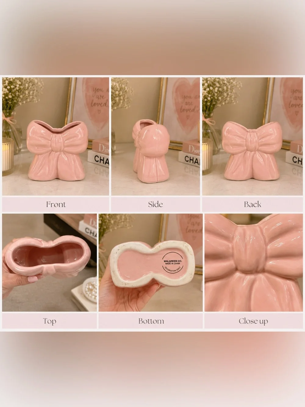 Pink Bow Ceramic Vase & Dispenser Set